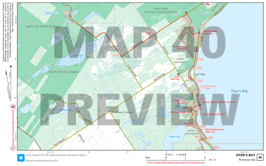 Map 40 - Dyer's Bay - Ed 31 | Bruce Trail Conservancy