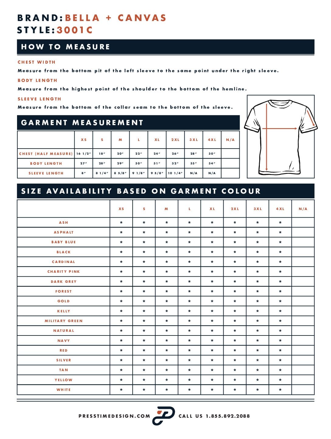 PTD-GarmentSizeChart-BELLACANVAS3001C-Upload Talisman Forever Tee