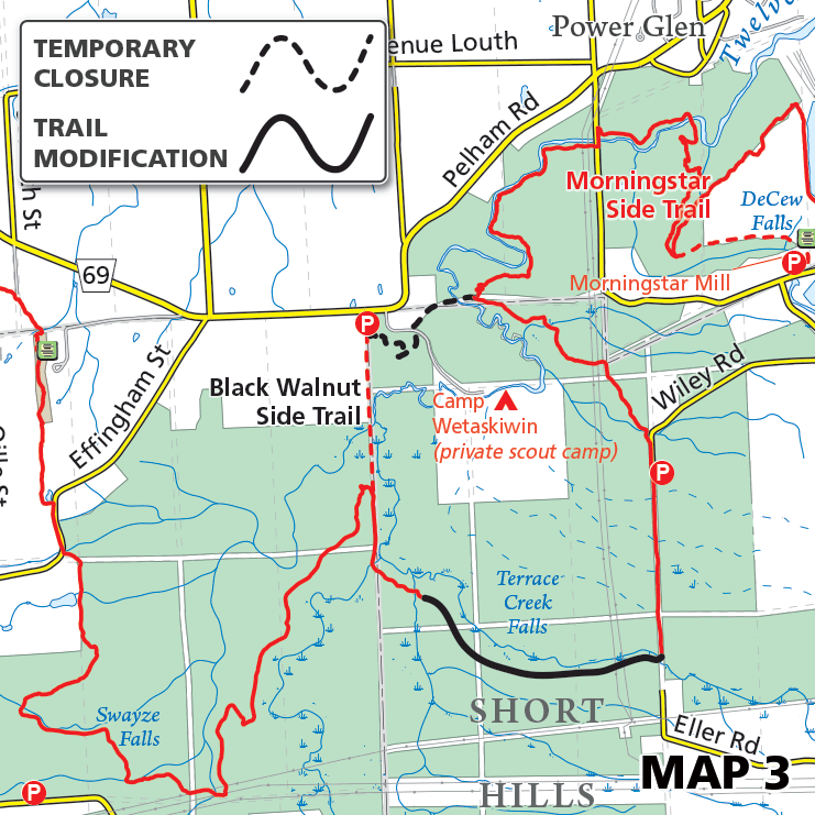 Map 3 - Niagara - Short Hills Provincial Park, reopening modifications
